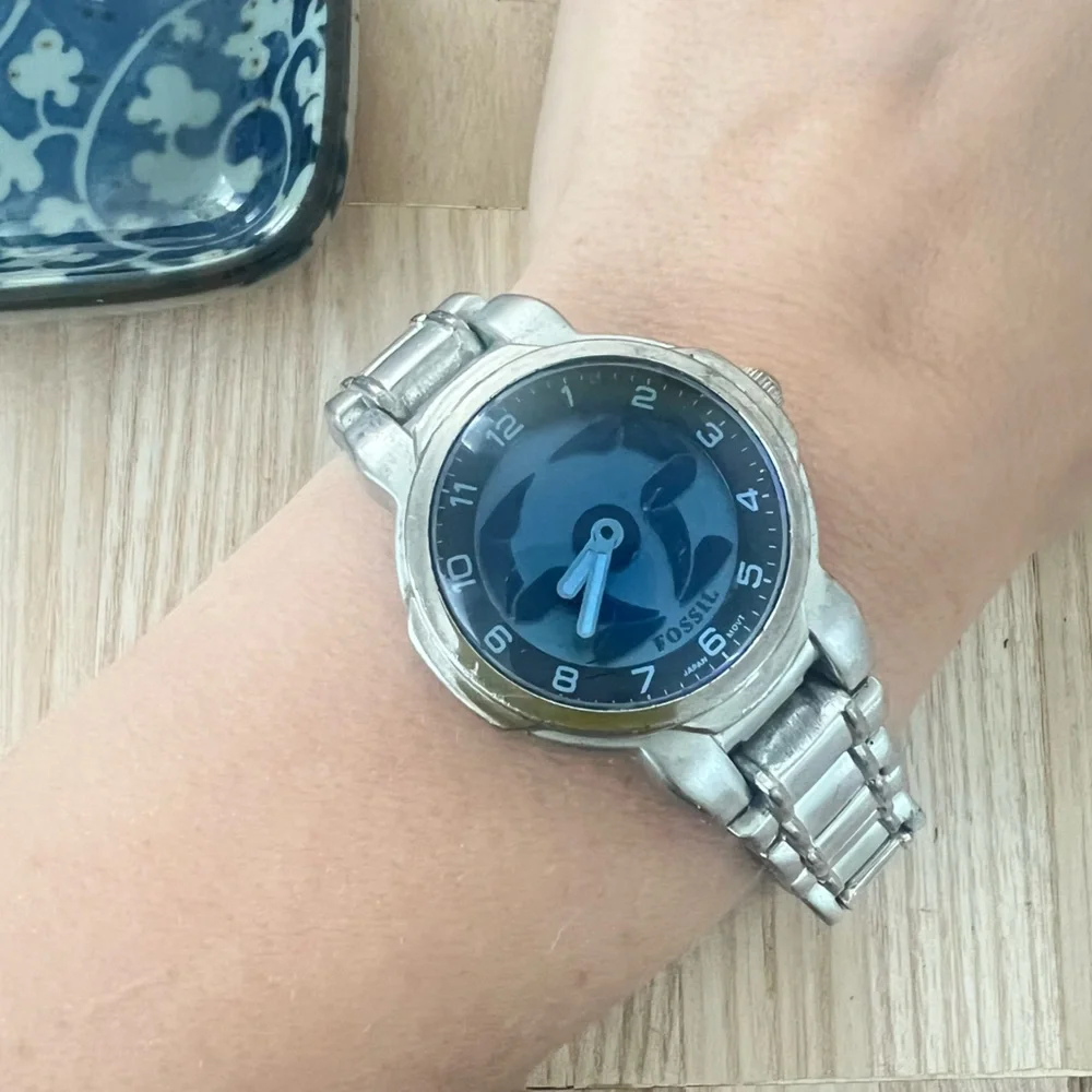 Vintage Fossil Sport Line blue dial watch NEW BATTERY